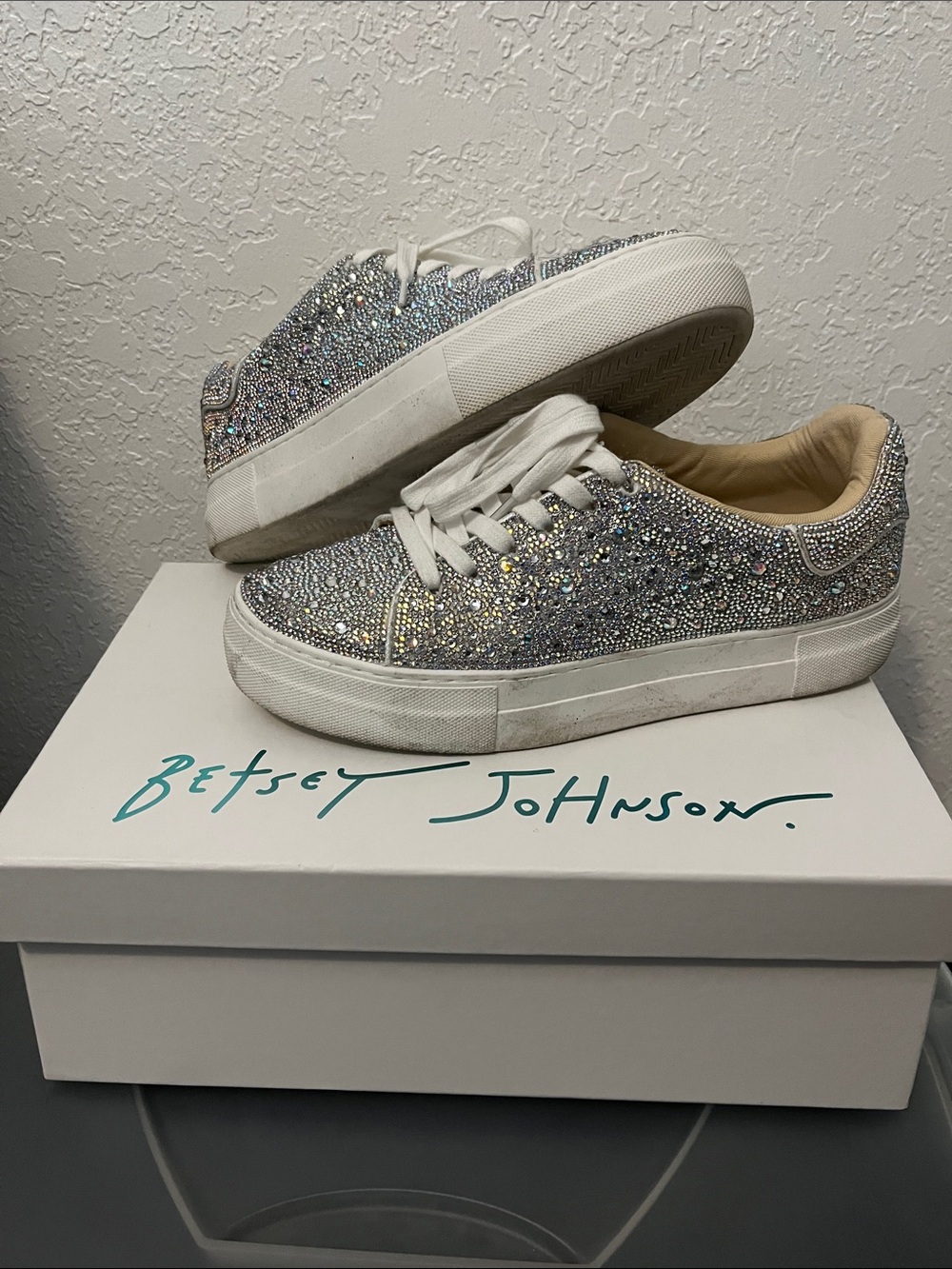 Betsey Johnson Silver Crystal Embellished Platform Sneakers - Picture 5 of 5